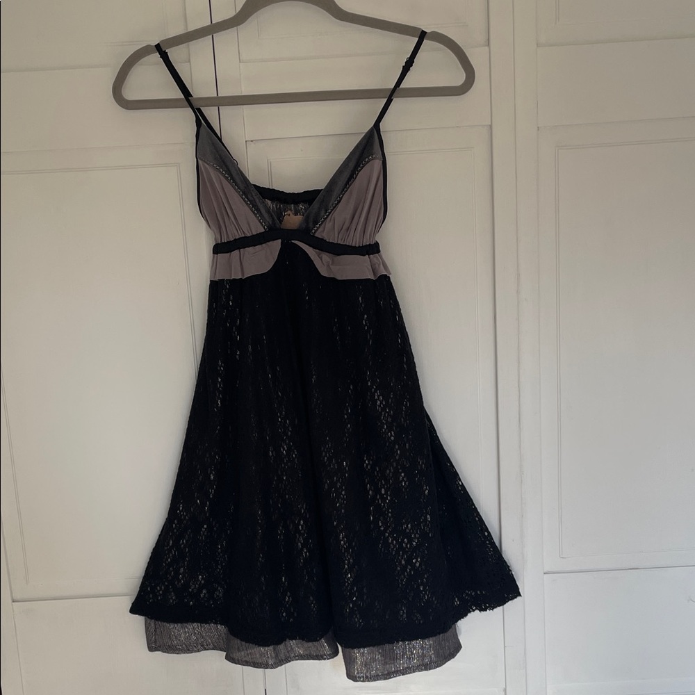 Vintage Free People Black, Taupe, and Silver Lace Slip Dress, Lingerie, Nightie